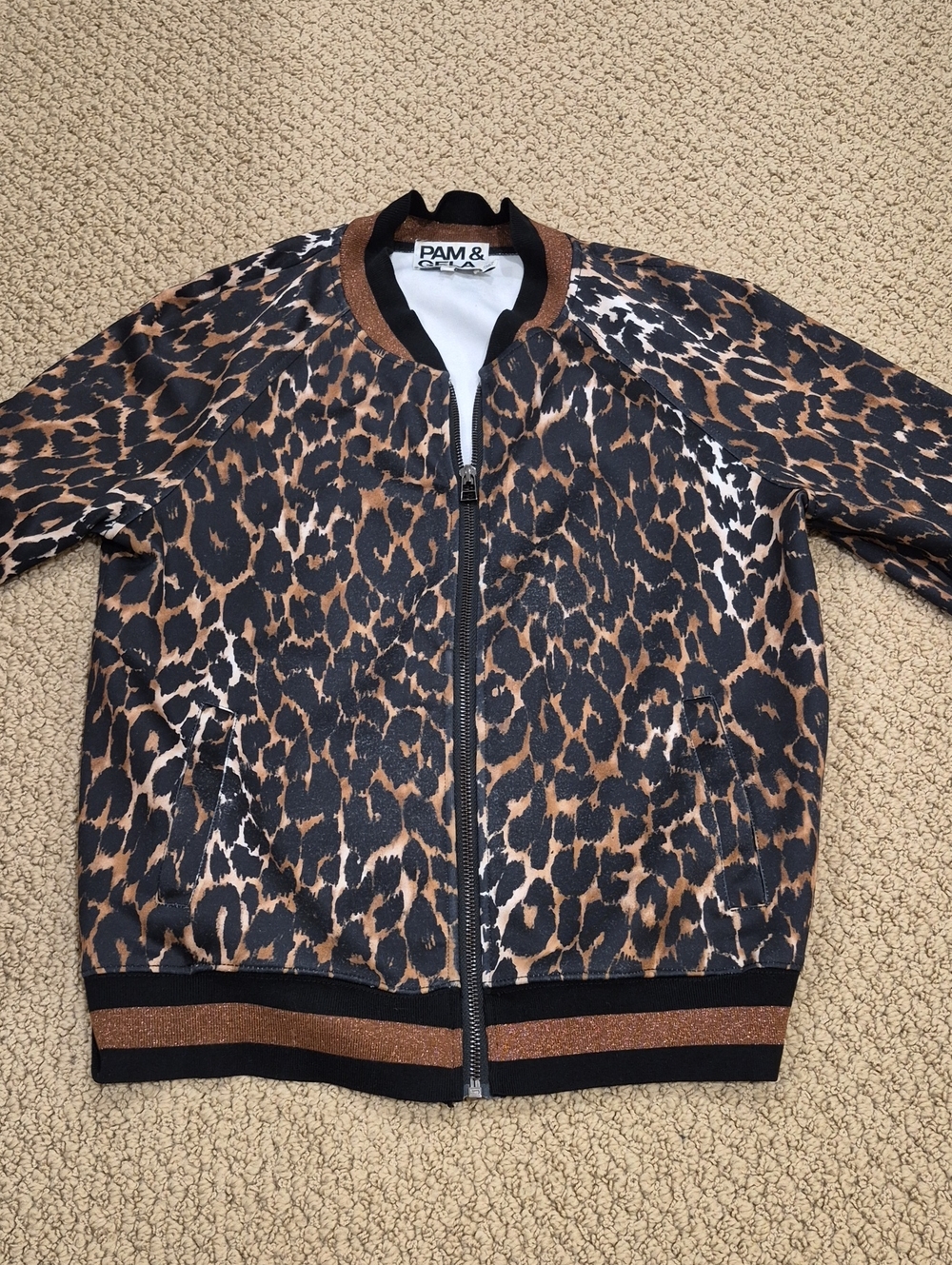 Pam & Gela Leopard-Print Bomber Jacket in Brown and Black